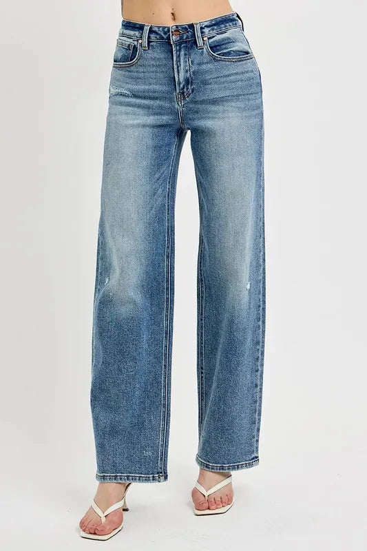 RISEN Full Size Distressed Wide Leg Jeans Plus Size - Brittney MADE