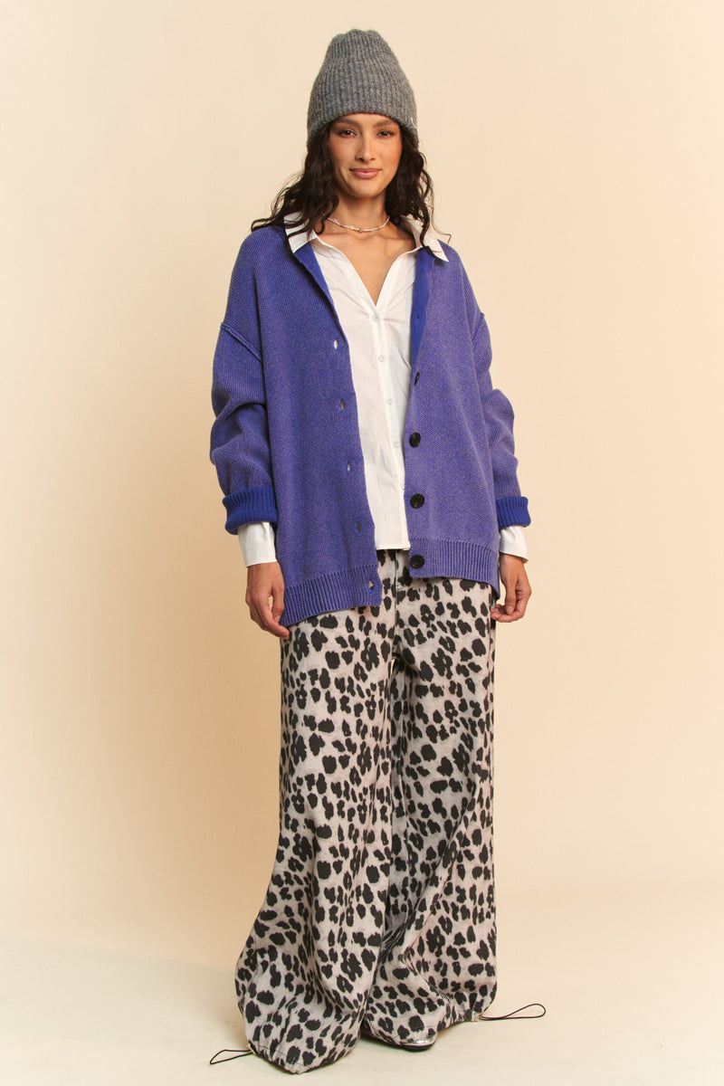 Davi & Dani Shawl Collar Ribbed Detail Button Up Cardigan - Brittney MADE
