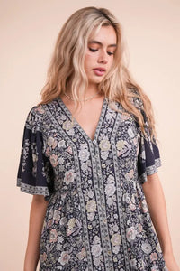 VERY J Shirring Detail Printed Woven Mini Dress - Brittney MADE