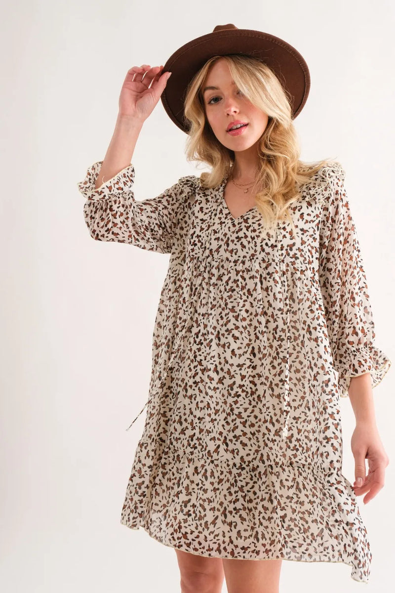 And The Why Leopard Ruffle Hem Woven Mini Dress - Brittney MADE