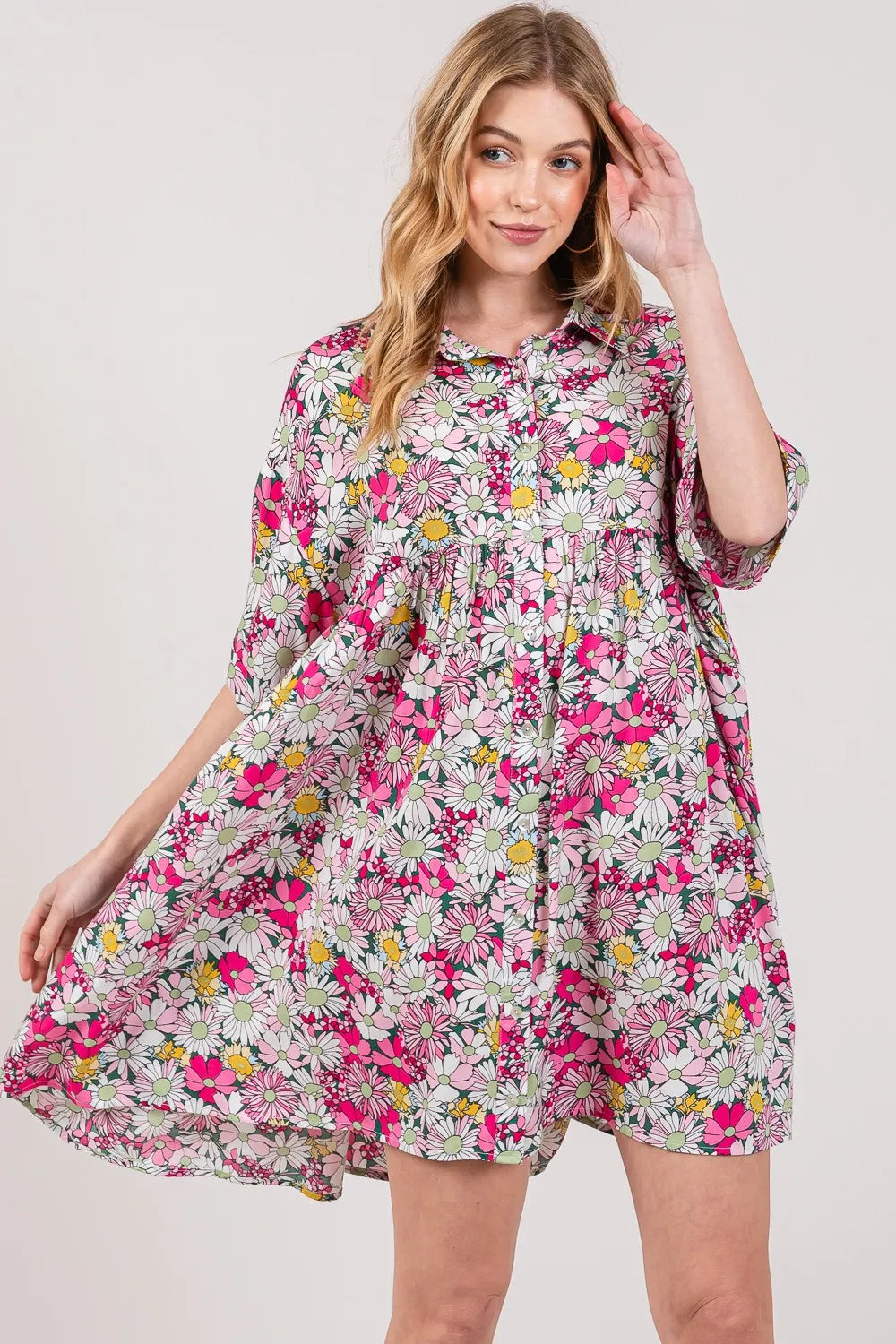 SAGE + FIG Floral Button Down Mini Shirt Dress - Brittney MADE