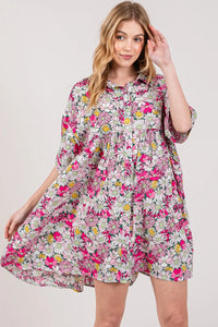 SAGE + FIG Floral Button Down Mini Shirt Dress - Brittney MADE