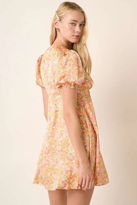 Mittoshop Printed V-Neck Puff Sleeve Mini Dress - Brittney MADE