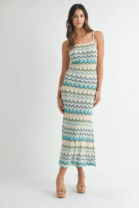 MABLE Lightweight Pointelle Chevron Knit Maxi Dress - Brittney MADE