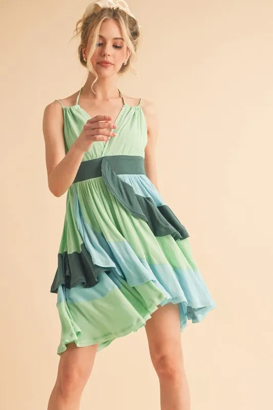 Aemi+Co Ruffled Color Block Sleeveless Mini Dress - Brittney MADE