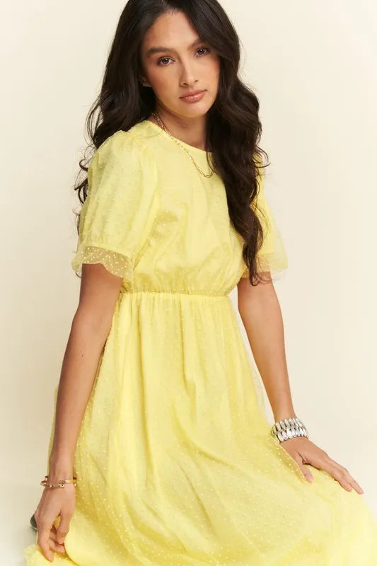 Davi & Dani Mesh Puff Short Sleeve Midi Dress - Brittney MADE