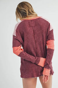 Aemi + Co Raw Seam Color Block Round Neck Knit Top - Brittney MADE