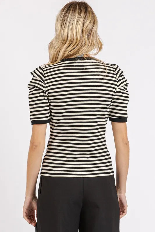 Mittoshop Striped Round Neck Puff Sleeve T-Shirt - Brittney MADE