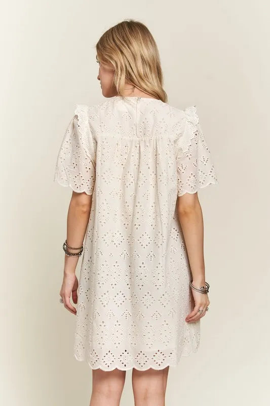ADORA Ruffled Eyelet Round Neck Dress - Brittney MADE
