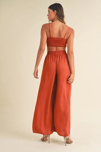 MABLE Smocked Bralette Crop Top and Wide Leg Pants Set - Brittney MADE