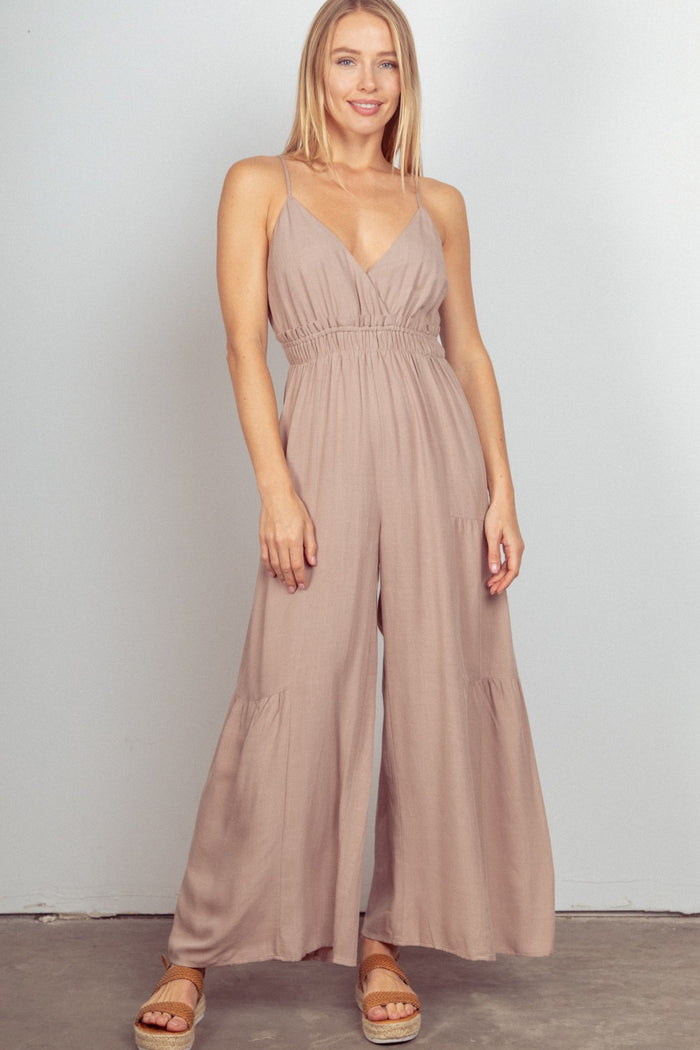 VERY J Sleeveless Ruched Wide Leg Jumpsuit - Brittney MADE