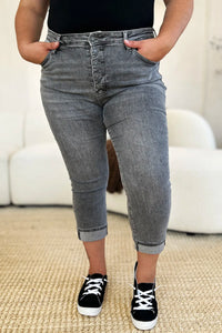 Judy Blue Full Size Button Fly High Waist Cuffed Capris - Brittney MADE