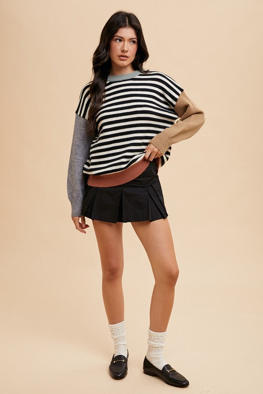 Annie Wear Striped Color Block Round Neck Sweater - Brittney MADE