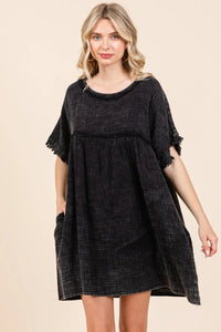 Culture Code Full Size Short Sleeve Babydoll Texture Dress with Pockets - Brittney MADE