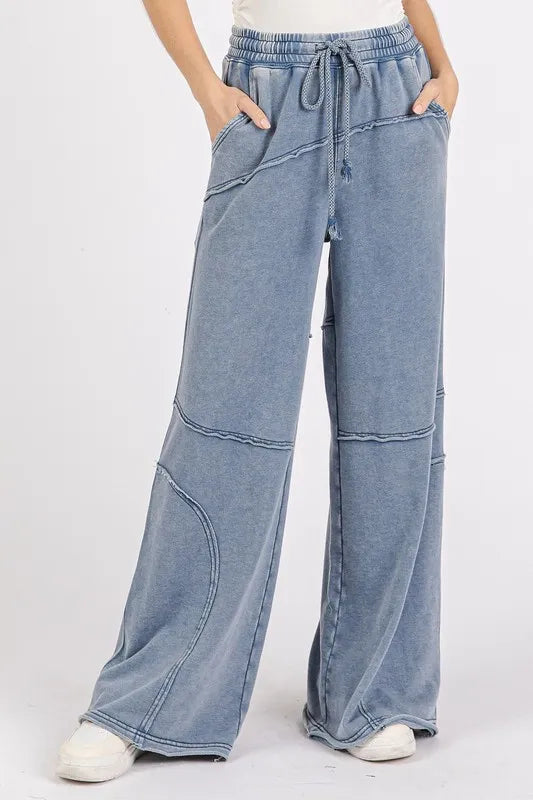Mittoshop Asymmetric Seam Mineral Wash Elastic Waist Pants - Brittney MADE
