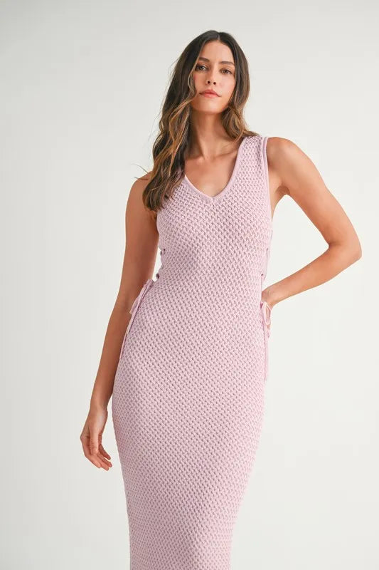 MABLE Crochet Side Lace Up Knit Midi Dress - Brittney MADE