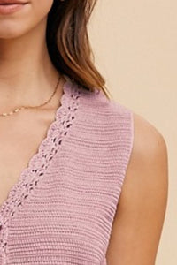 Annie Wear Crochet Trim Button Down Sweater Vest - Brittney MADE