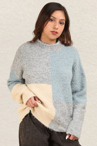 VERY J Color Block Mock Neck Drop Shoulder Sweater - Brittney MADE
