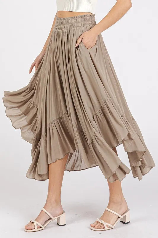 Mittoshop Handkerchief Hem Elastic Waist Pocket Midi Skirt - Brittney MADE