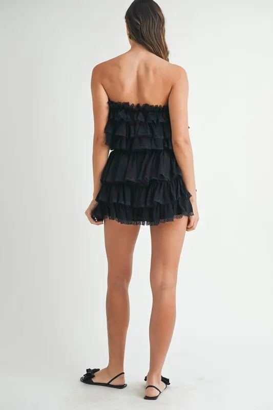 MABLE Ruffle Layered Crop Top and Mini Skirt Set - Brittney MADE