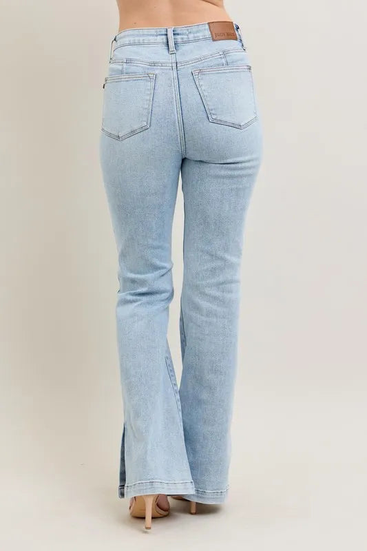 Judy Blue Full Size Tummy Control Vintage Wash Side Slit Slim Boot Jeans Plus Size - Brittney MADE