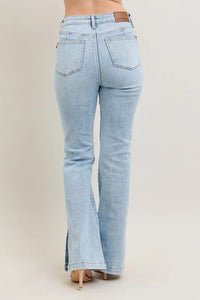 Judy Blue Full Size Tummy Control Vintage Wash Side Slit Slim Boot Jeans Plus Size - Brittney MADE