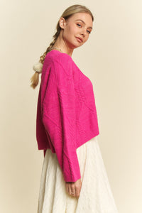 Davi & Dani Diamond Cable Pattern Drop Shoulder Sweater - Brittney MADE