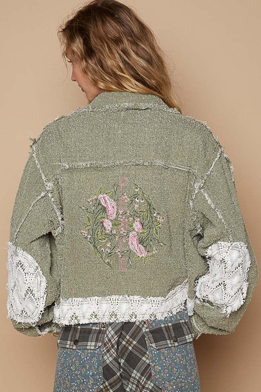 POL Crochet Patch Embroidered Button Up Jacket - Brittney MADE