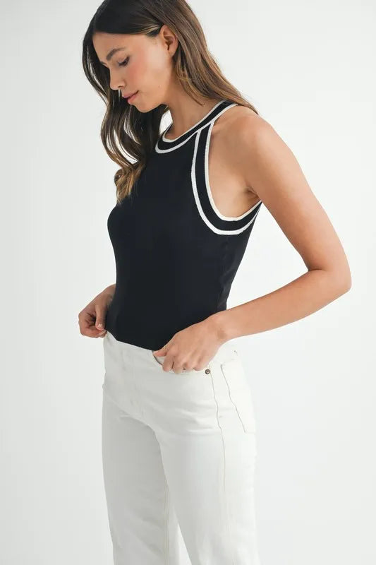 MABLE Contrast Trim Grecian Neck Cropped Tank - Brittney MADE