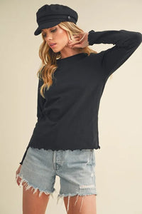 Aemi + Co Lettuce Hemline Round Neck Raglan Sleeve T-Shirt - Brittney MADE