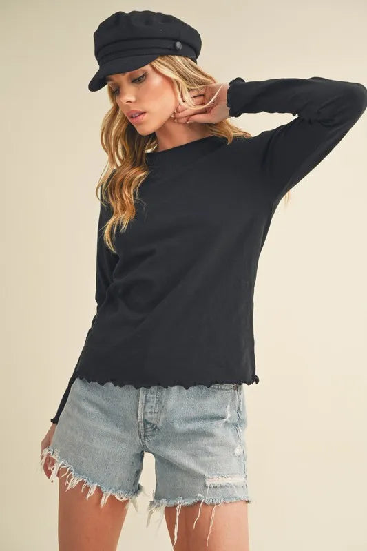 Aemi + Co Lettuce Hemline Round Neck Raglan Sleeve T-Shirt - Brittney MADE
