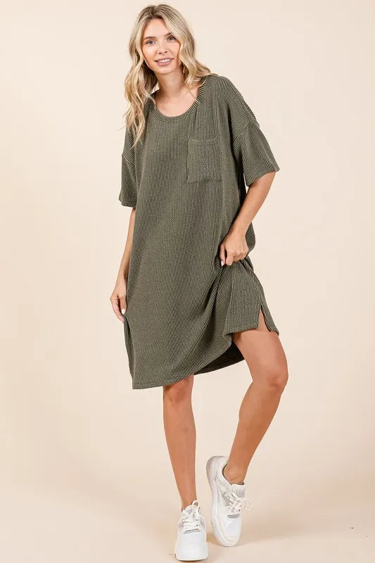 Mittoshop Urban Rib Knit Short Sleeve Tee Dress - Brittney MADE