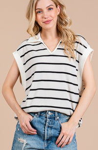 Ces Femme Collared Neck Contrast Striped Sweater Vest - Brittney MADE