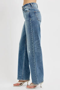 RISEN Full Size Distressed Wide Leg Jeans Plus Size - Brittney MADE