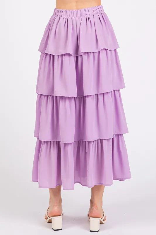 Mittoshop Chiffon Ruffle Layer Elastic Waist Midi Skirt - Brittney MADE