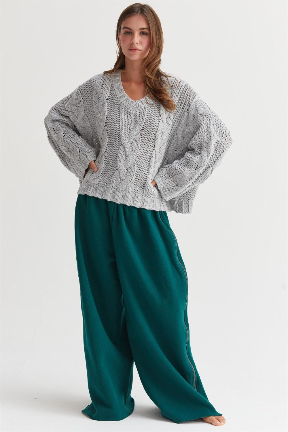 HYFVE Cable Knit V-Neck Sweater - Brittney MADE