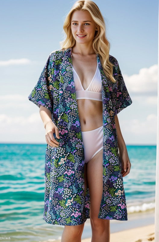 Heimish Full Size Half Sleeve Floral Open Cardigan Plus Size - Brittney MADE