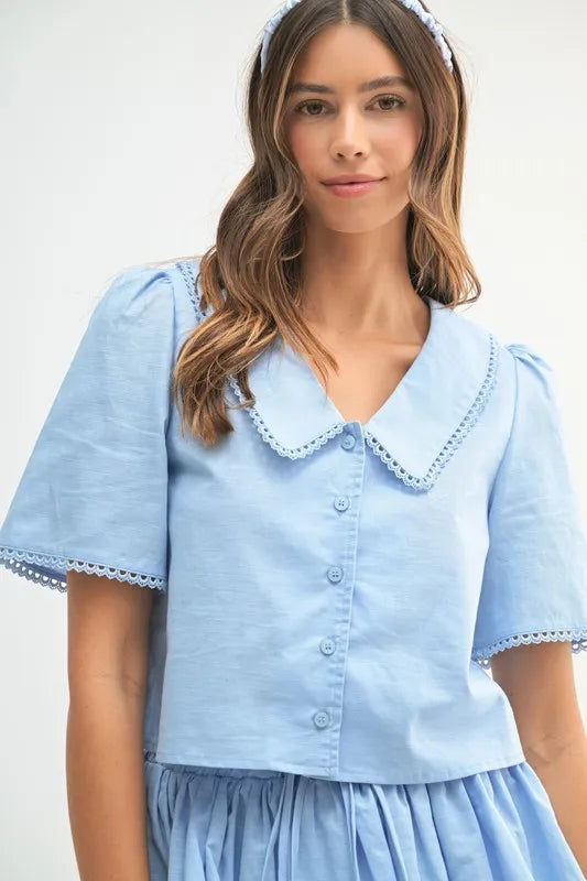 MABLE Collared Button Down Crop Top and Skort Set - Brittney MADE