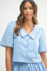 MABLE Collared Button Down Crop Top and Skort Set - Brittney MADE