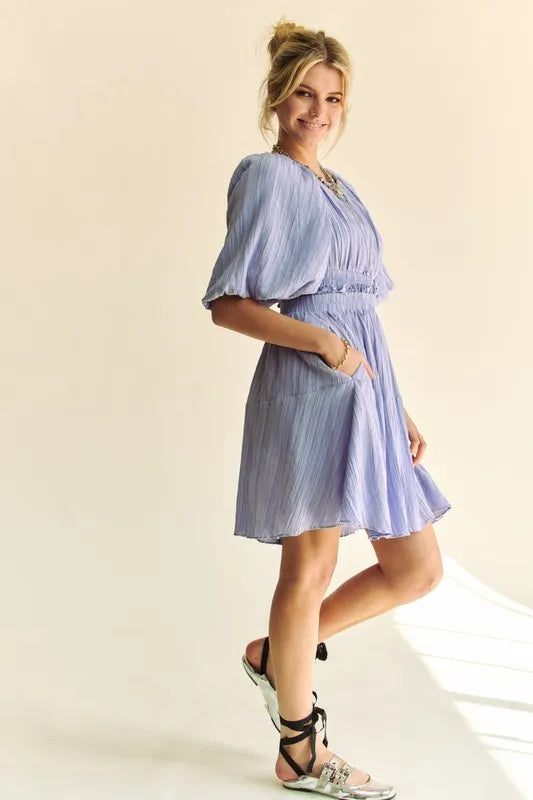 Davi & Dani Back Button Puff Sleeve Mini Dress - Brittney MADE