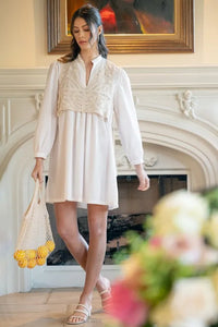 Annie Wear Crochet Vest Notched Long Sleeve Shirt Dress - Brittney MADE