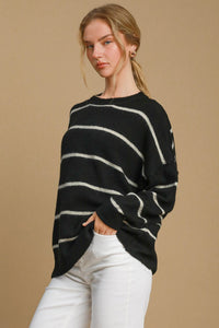 Umgee Wool Blend Striped Round Neck Sweater - Brittney MADE