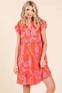 Mittoshop Leaf Print Ruffle Sleeve Tiered Mini Dress - Brittney MADE
