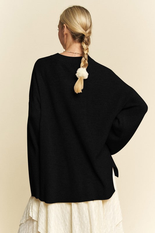 Davi & Dani High-Low Round Neck Drop Shoulder Sweater - Brittney MADE
