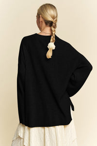 Davi & Dani High-Low Round Neck Drop Shoulder Sweater - Brittney MADE