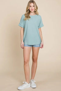 BOMBOM Rib Knit Short Sleeve T-Shirt - Brittney MADE