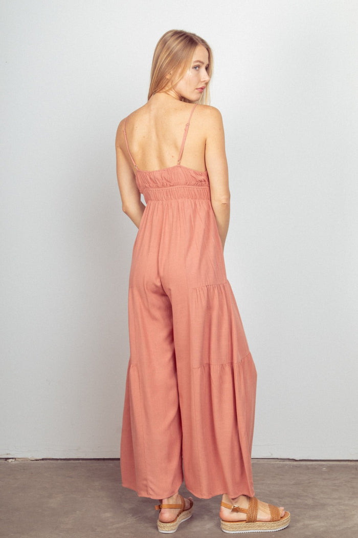 VERY J Sleeveless Ruched Wide Leg Jumpsuit - Brittney MADE