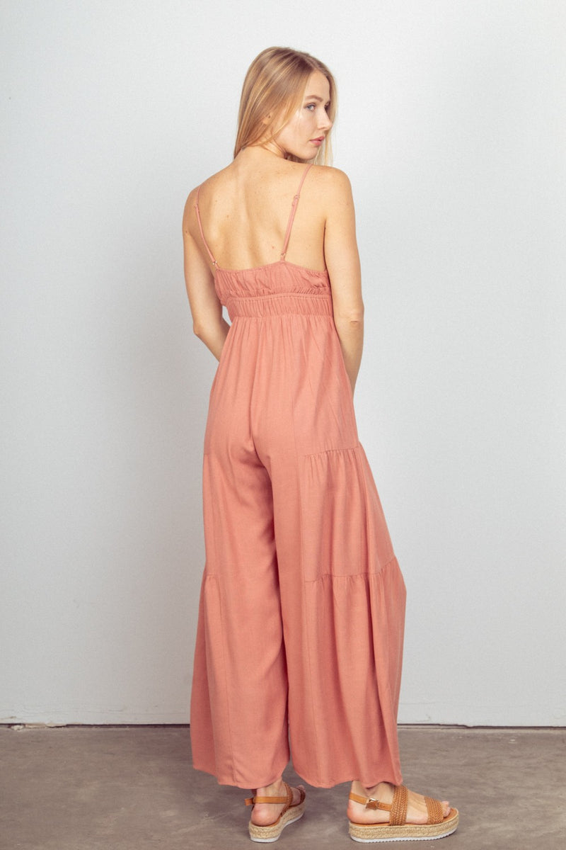 VERY J Sleeveless Ruched Wide Leg Jumpsuit - Brittney MADE