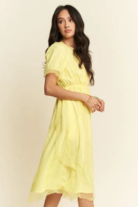 Davi & Dani Mesh Puff Short Sleeve Midi Dress - Brittney MADE