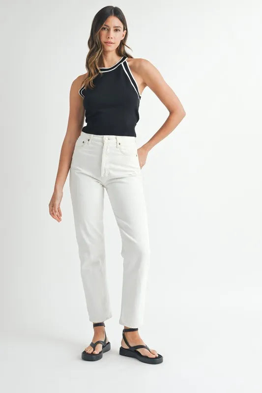 MABLE Contrast Trim Grecian Neck Cropped Tank - Brittney MADE